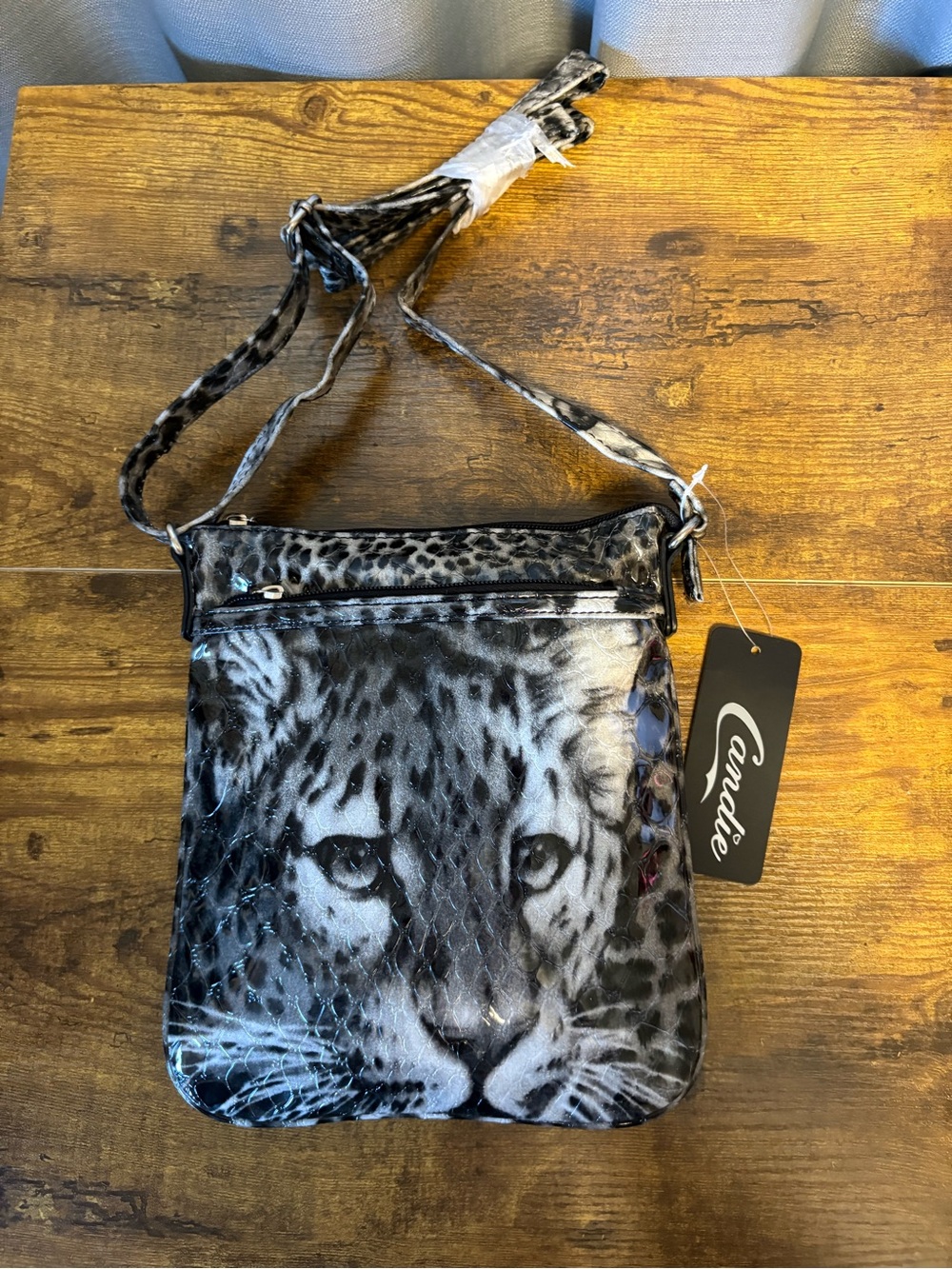 NWT Leopard Face Crossbody Bag in Black and Gray